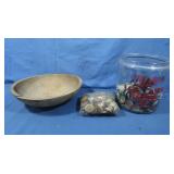 Wooden Butter Bowl,Cracked, Rolling Rock Bottle