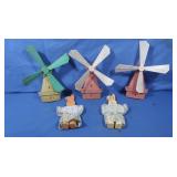 Plastic Windmills&2 Wooden Rabbits