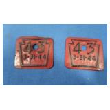 2 Vintage PA License Plate Validation Tags 1944