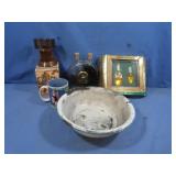 White&Blue Enamel Bowl,Dual Chamber Liquor Bottle