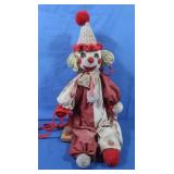 Vintage Hanging Cloth Clown Doll on Swing 18"H