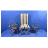 Vintage 3 pc Doll Furniture,3 Chairs,Largest