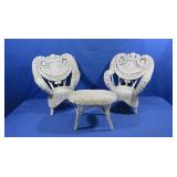 Vintage 3 pc Wicker Doll Furniture,2 Chairs