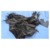 Vintage Leather/Fur Cape,Black Vinyl Gloves