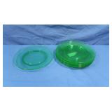 6 Green Glass Saucer Plates