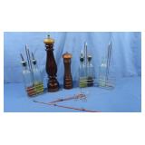 Cruet Bottles w/Stands,Pepper Grinders&more