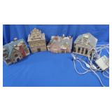 4 Electric Lighted Ceramic Houses