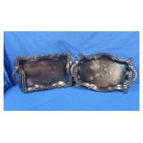 2 Etched Metal Serving Trays w/Copper Finish