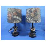 2 Rustic Antler Desk Lamps w/Camo Shades