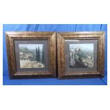 2 Framed European Country Setting Prints-21"x21"