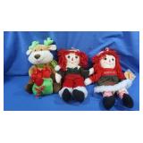 Christmas Raggedy Ann&Andy Dolls&Stuffed Reindeer