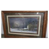 Framed Framhouse Nighttime Winter Scene Print
