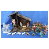 Plastic Nativity Scene&Porcelain Mary&Joseph