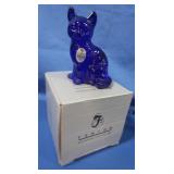 Fenton Blue Glass Cat Figure in box