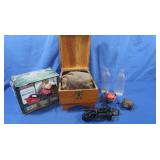 Shoe Shine Box w/contents,Coleman Quik Pump&more