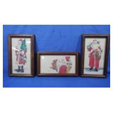 3 Framed Watercolor painting of Santa-signed by