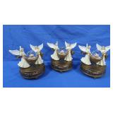 3 Angel Music Boxes w/Small Snow Globe