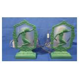 2 Art Deco Green Table Lamps