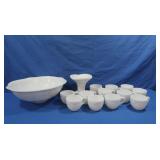 Milk Glass Punch Bowl&Cups