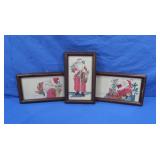 3 Framed Watercolor painting of Santa-signed by