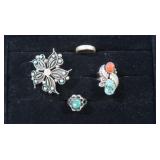 Silver Tull Pin,2 Sterling Turq&Coral