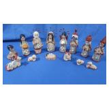Handpainted Mexican Clay Nativity Set Figures