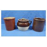3 Stoneware Pots,5"&6"