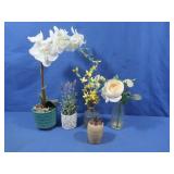 Plastic Trash Can,11"H w/artificial Plant dï¿½cor