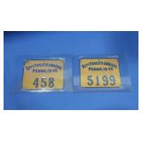 2 Vintage Metal Dept Forest&Waters PA 1965 Tags