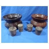 2 Stoneware Pots,4.5"H w/4 Wooden Stoppers