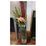 4 lg Glass&Metal Vases 12"-23.5"H w/contents
