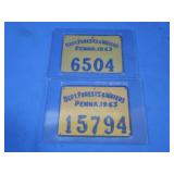 2 Vintage Metal Dept Forests&Waters PA 1963 Tags