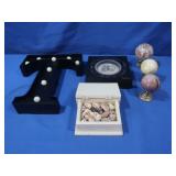 World Clock,Box of Seashells,Gemstone Globes on