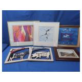 4 Framed Artwork,largest 19x15.5"&2 Wooden Wall