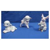 3 Vintage Lefton Porcelain Bunny&Lamb Figures