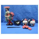 Vintage Japanese Doll,Ceramic Teapot&Wooden