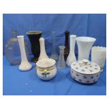 Vintage Octagon Glass Liquor Bottle,Ceramic