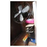 Contents of Shelf-Vintage Metal Fan,Fire Ext&more