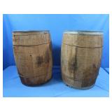 2 Metal Rimmed Wooden Barrels-18.5"H