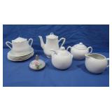 Sm. Ceramic Teapot,Sugar Bowls,Creamer&Plates