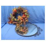 Wall Circular Mirror,19.5"&Fall Wreath\