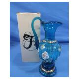 Fenton Hand painted Turquiose Gl;ass Pitcher