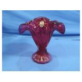 Fenton Glass Swirled Cranberry Fan Vase