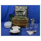 Wicker Picnic Basket w/Accessories