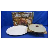 New Pampered Chef Pizza Stone,Ceramic Turkey Tray