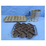 Vintage Cornbread Pan, Cast Iron Cookie Mold &