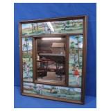 Framed Golf-Themed Mirror&2 Cracks in Top Panel