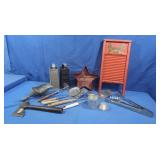 Metal Kitchen Utensils & Decorative Washboard