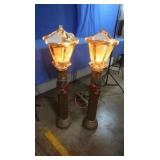 2 Vintage Poloron Gold Lamp Post Christmas Blow