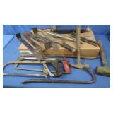 Hand tools - greasegun, crowbar, hacksaws